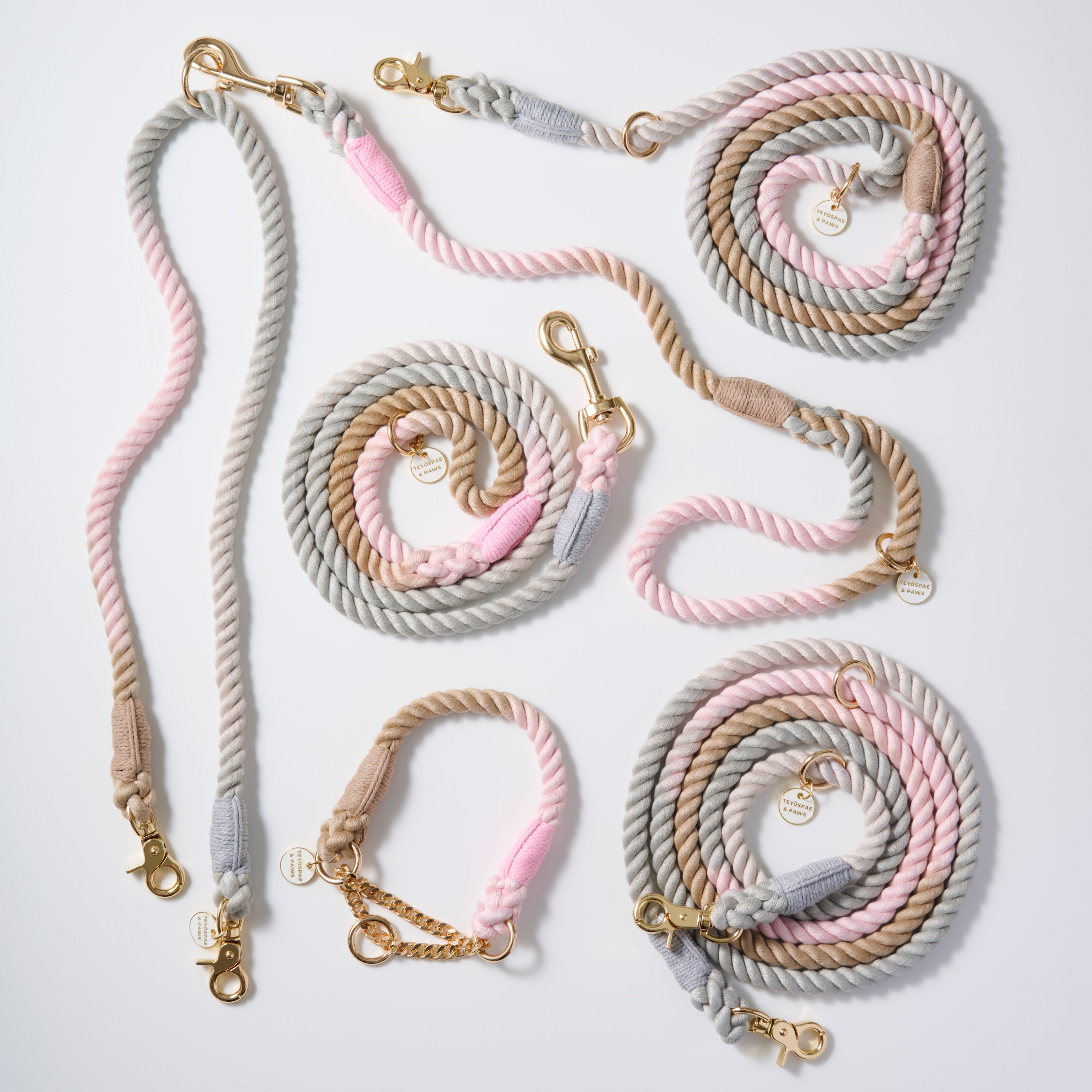 肩掛け ハンズフリーロープリード 210cm - CLAY PINK / クレイピンク <GOLD>