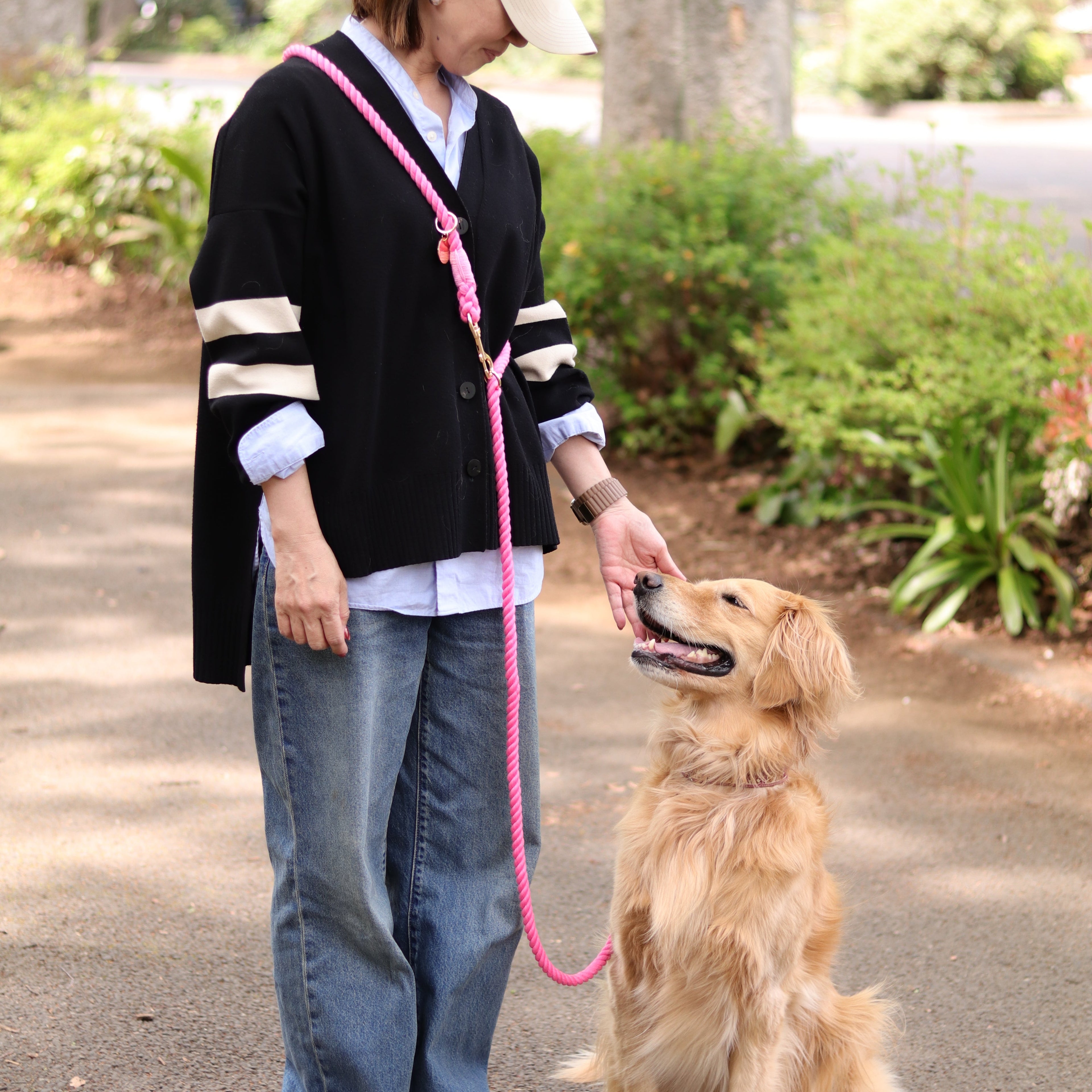 肩掛け ハンズフリーロープリード 210cm - FLAMINGO PINK/フラミンゴピンク <GOLD>