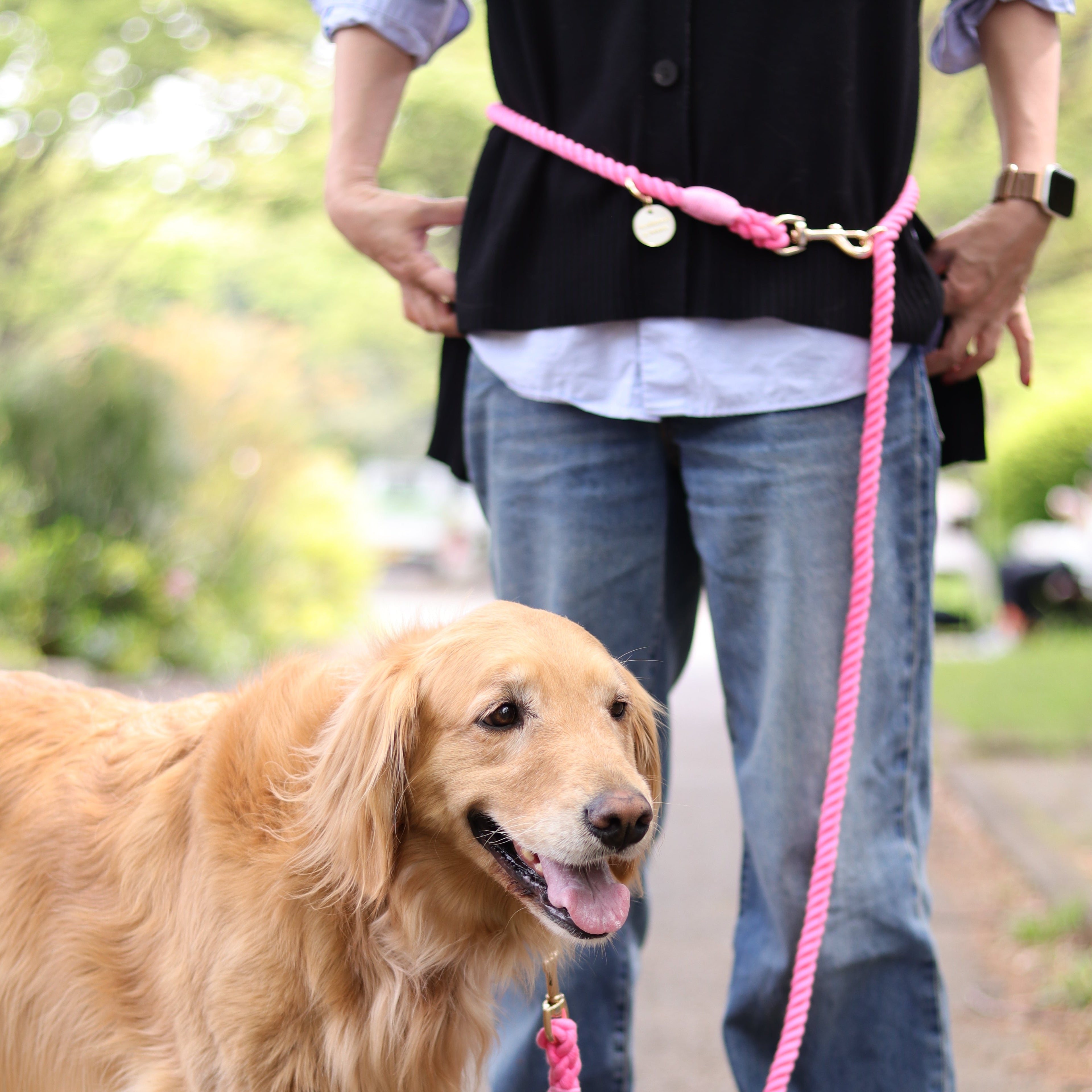 肩掛け ハンズフリーロープリード 210cm - FLAMINGO PINK/フラミンゴピンク <GOLD>