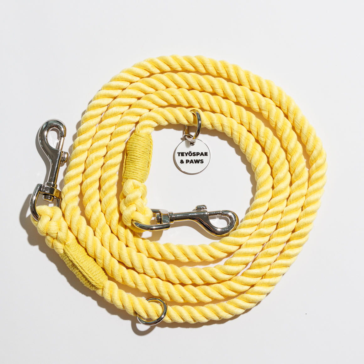 Hands-free rope lead 210cm - LEMON & Silver, thick lever hook snap hook