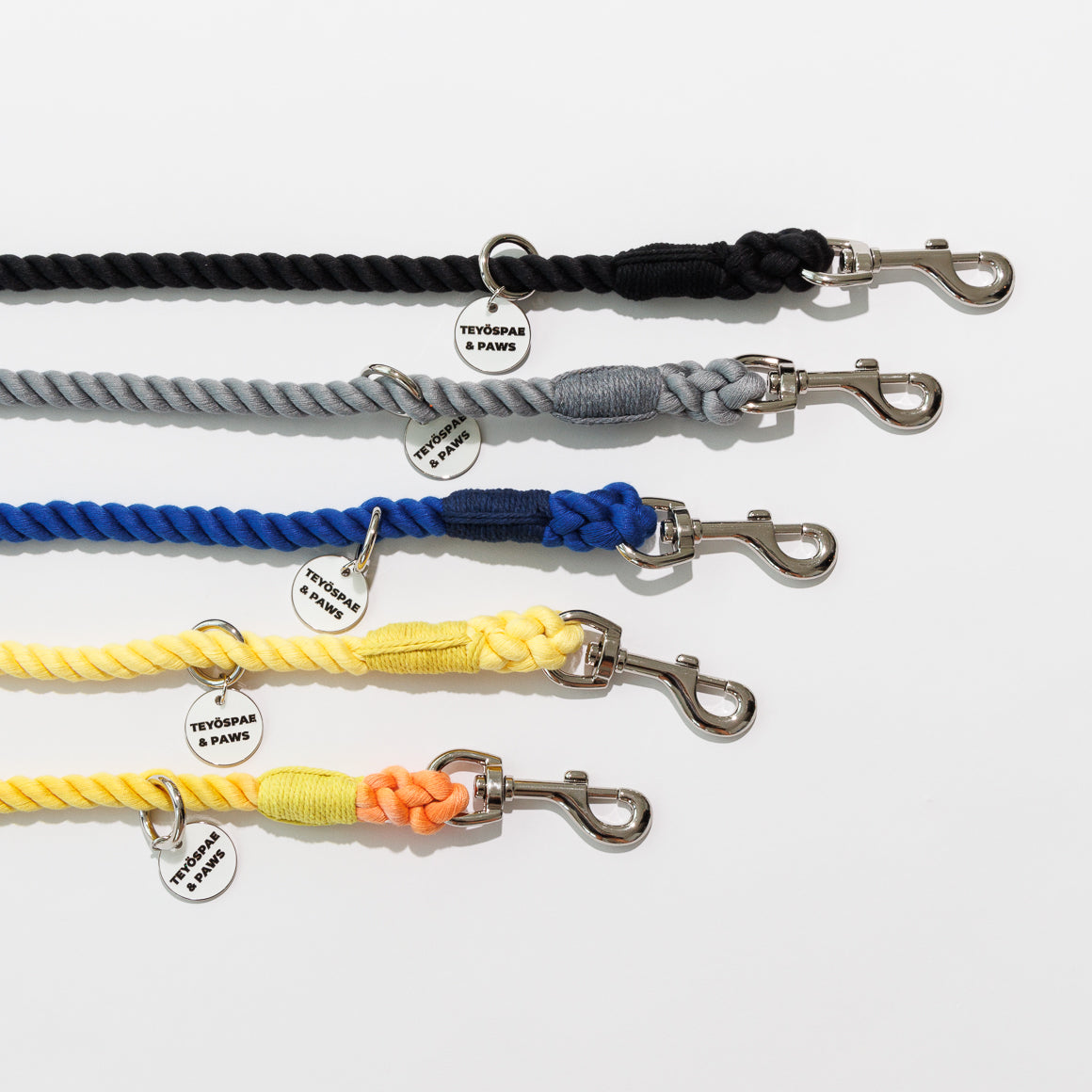 Hands-free rope lead 210cm - LEMON & Silver, thick lever hook snap hook