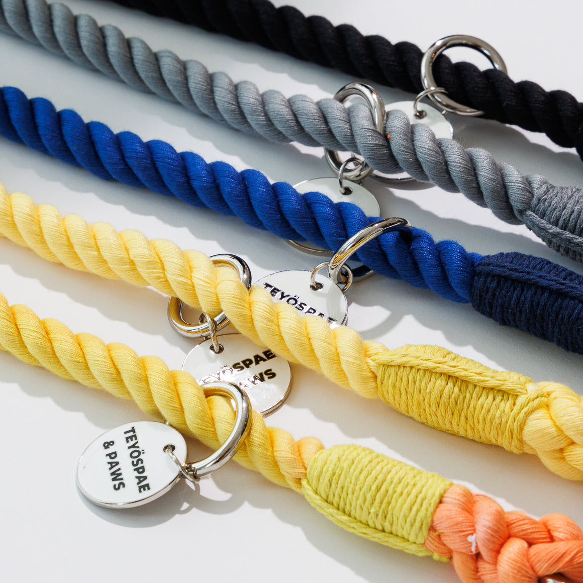 Hands-free rope lead 210cm - LEMON & Silver, thick lever hook snap hook