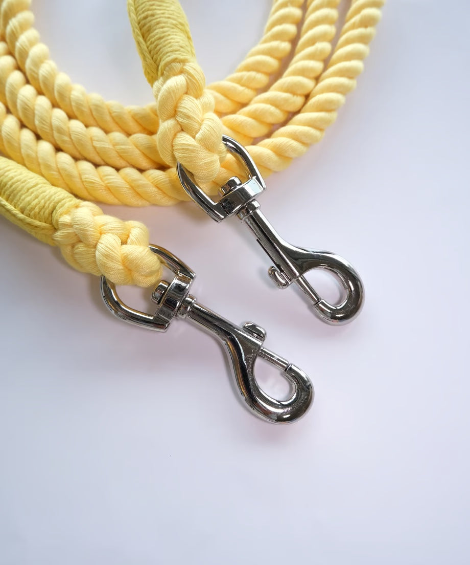 Hands-free rope lead 210cm - LEMON & Silver, thick lever hook snap hook