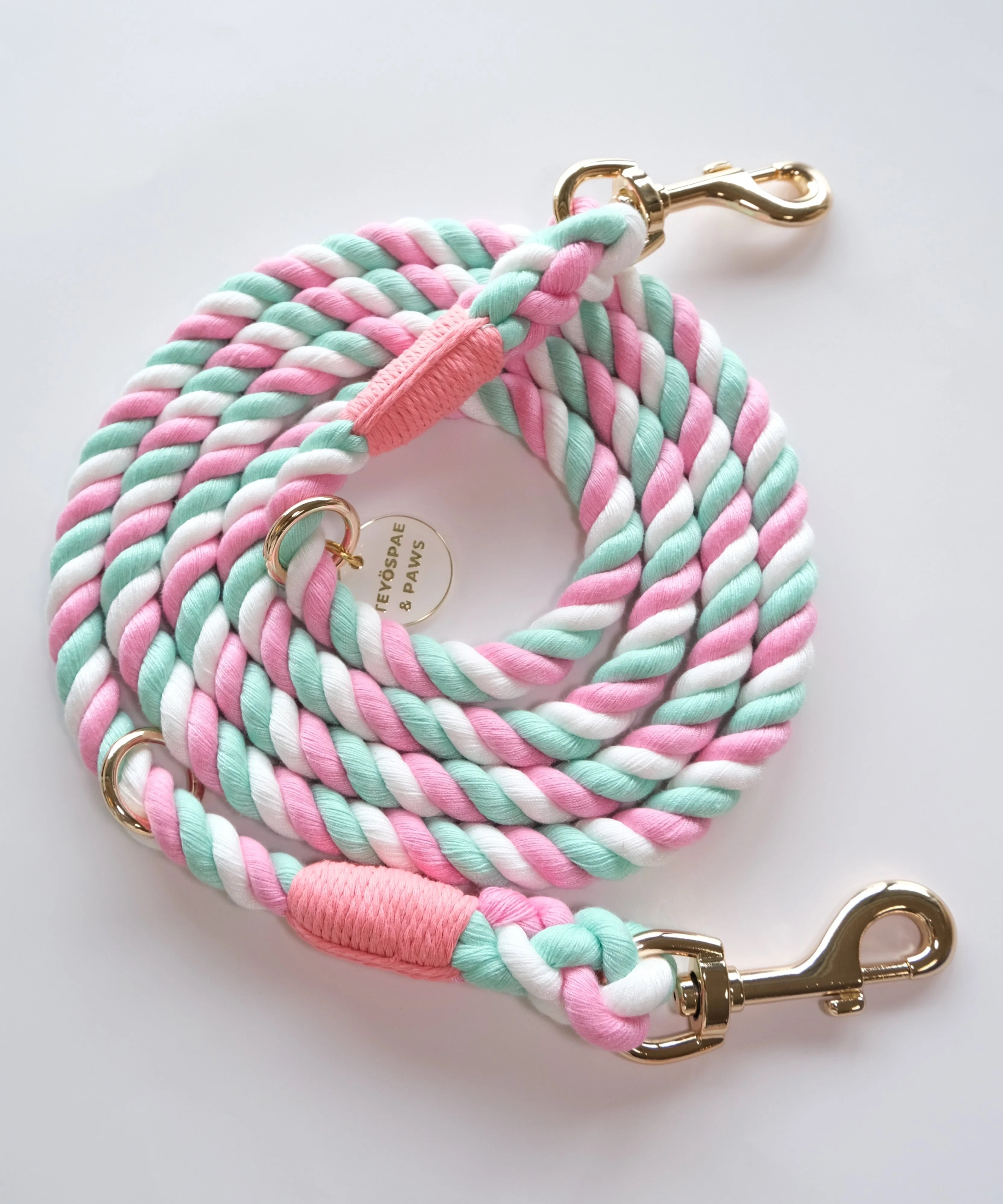 Hands-free rope lead 210cm - LOLLIPOP&Gold, thick lever hook snap hook