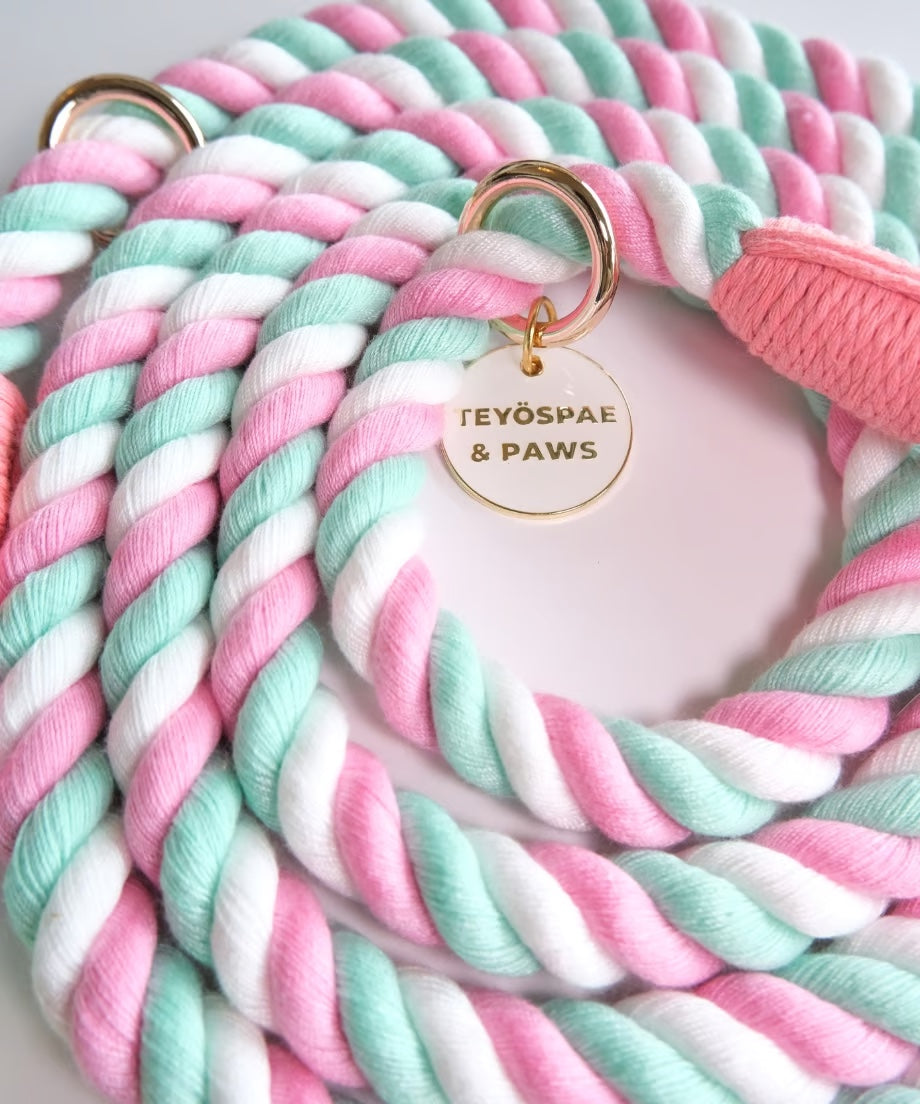 Hands-free rope lead 210cm - LOLLIPOP&Gold, thick lever hook snap hook