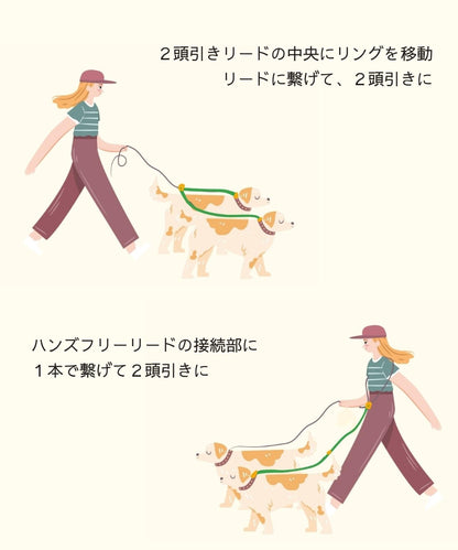 ２頭引き 多頭引き リード 90cm 全3色 &lt;GOLD&gt;