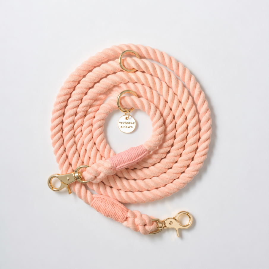 Hands-free rope lead 210cm - SAKURA &amp; Gold, thick lever hook snap hook